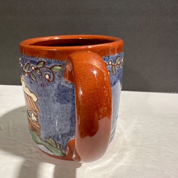 Vtg Earthen Vessel Redware Noahs Ark Textured/Painted Coffee Mug Signed/Dated - Picture 2 of 9